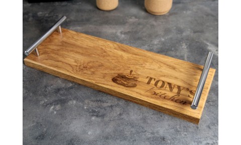 Personalised Oak Tray with Chrome Handles | 140 X 400